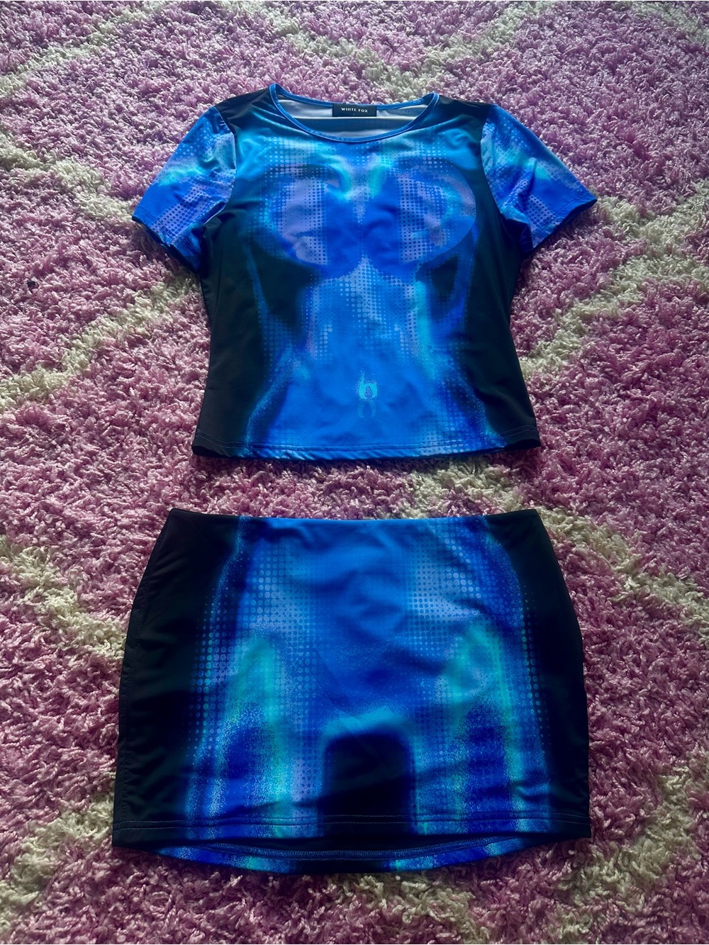 White Fox Boutique Blue Iridescent Two-Piece Mini Set